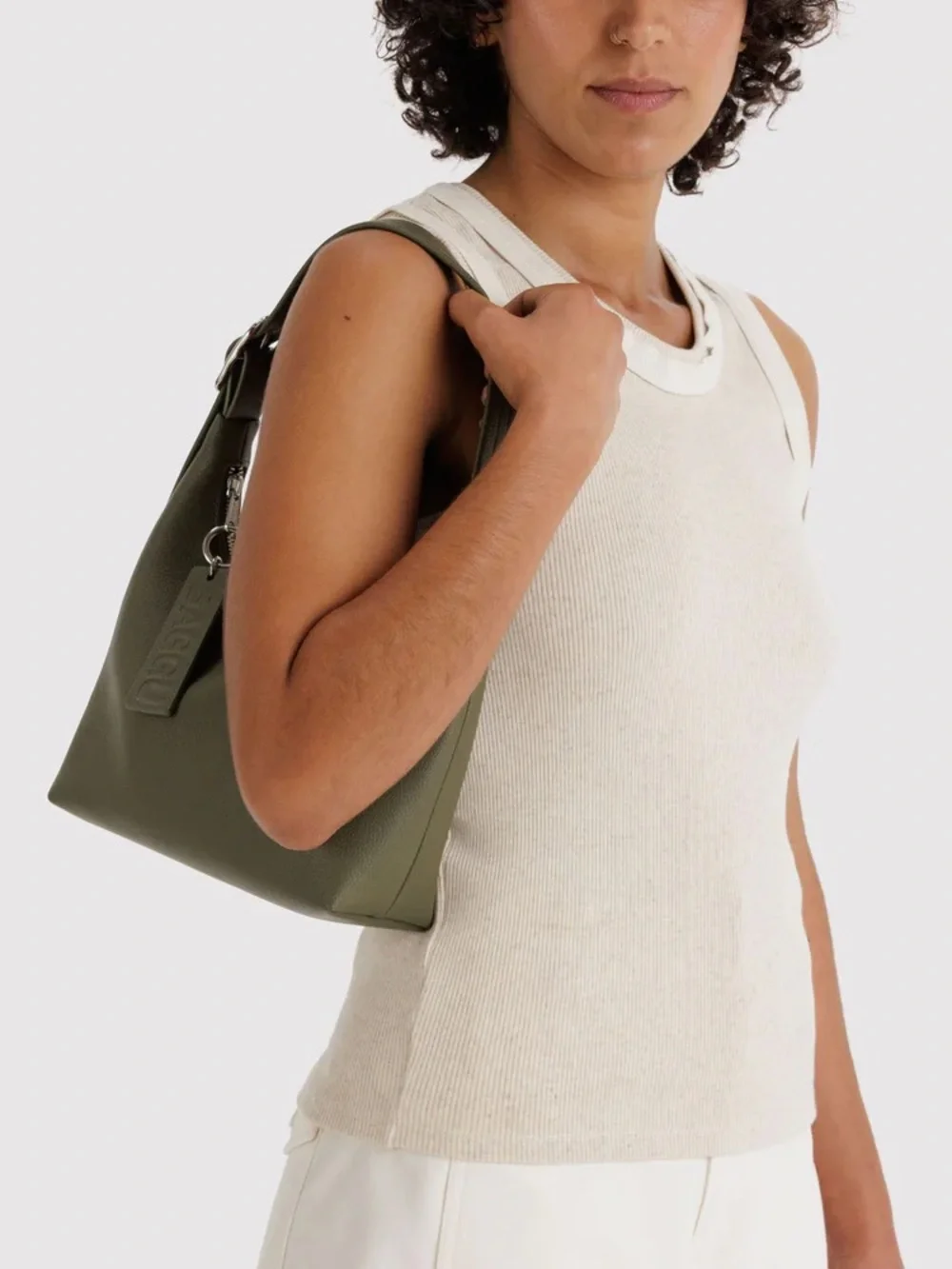 BAGGU Mini Recycled Leather Shoulder Bag in Loden Olive Green NEW WITH TAGS NWT